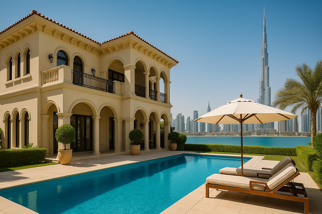 "High-end luxury villas in Dubai 2025 with modern architecture, private pools, and stunning views, perfect for wealthy investors seeking guaranteed returns and UAE Golden Visa through real estate."
