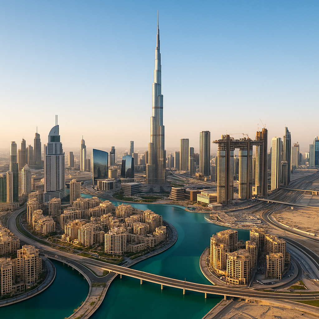 Aerial view of modern residential and waterfront properties in Dubai, ideal for Arab expats from Europe seeking real estate investment and family residence.